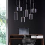 Waterfall-Inspired Chrome Ceiling Lamp with Six Glass Cylinders