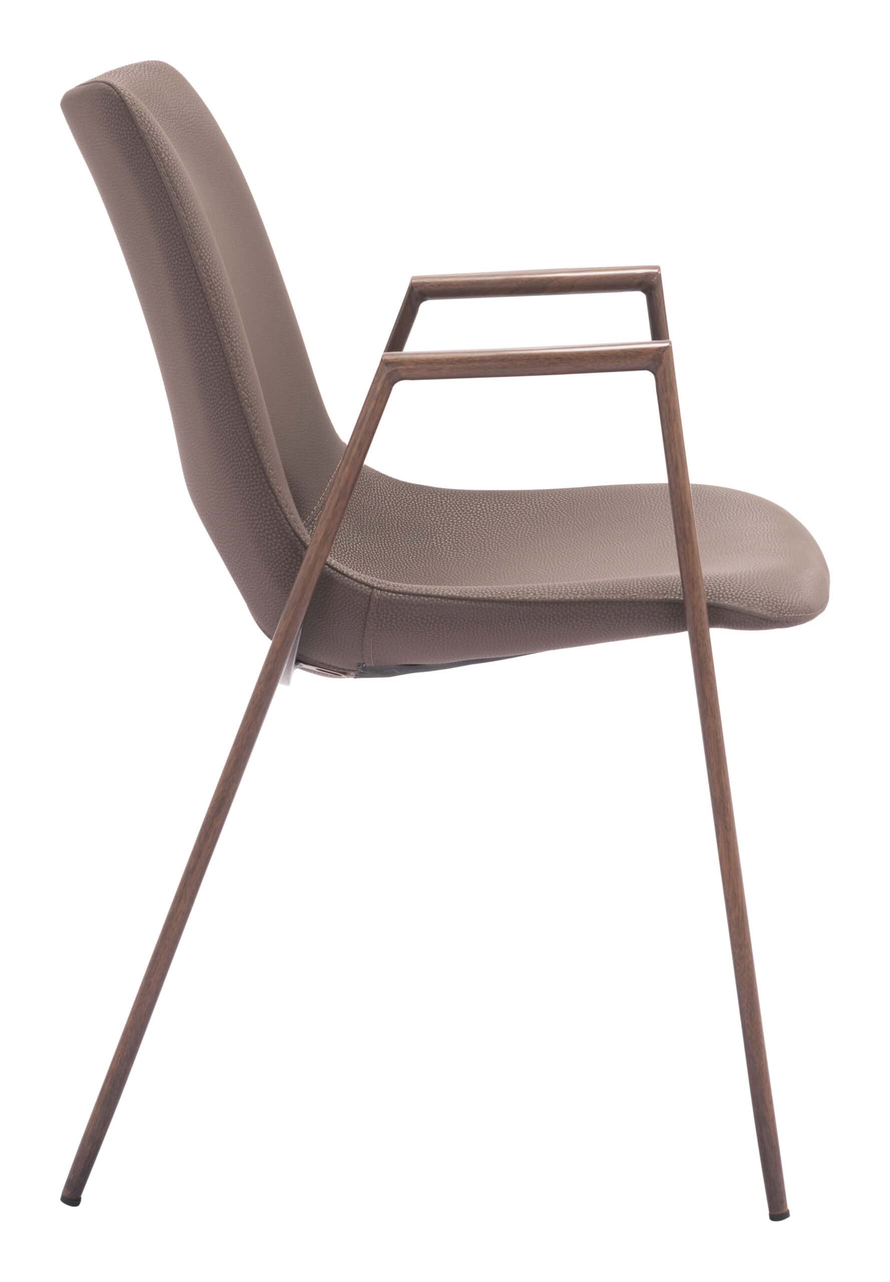 Mid-Century Modern Faux Leather Dining Chair Walnut Steel Legs (Set of 2)