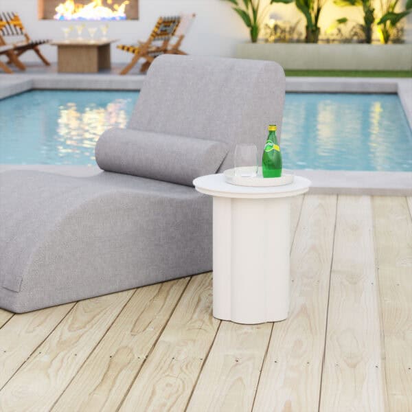 White Round Modern Aluminum Side Table With Rubber Feet