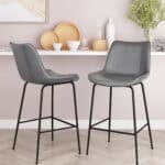 Gray Mid-Century Modern Counter Stool with Faux Leather and Steel Frame