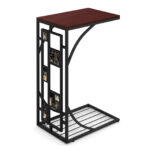 C Shaped Marble Texture End Table with Storage Rack Brown 10 C Shaped Marble Texture End Table with Storage Rack Brown