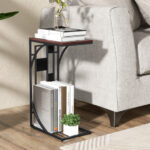 C Shaped Marble Texture End Table with Storage Rack Brown 8 C Shaped Marble Texture End Table with Storage Rack Brown