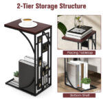 C Shaped Marble Texture End Table with Storage Rack Brown 14 C Shaped Marble Texture End Table with Storage Rack Brown