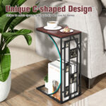 C Shaped Marble Texture End Table with Storage Rack Brown 13 C Shaped Marble Texture End Table with Storage Rack Brown