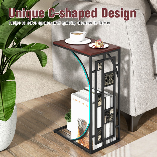 C Shaped Marble Texture End Table with Storage Rack Brown 6 C Shaped Marble Texture End Table with Storage Rack Brown - Image 6