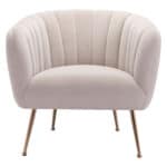 Art Deco Beige Velvet Accent Chair with Gold Legs