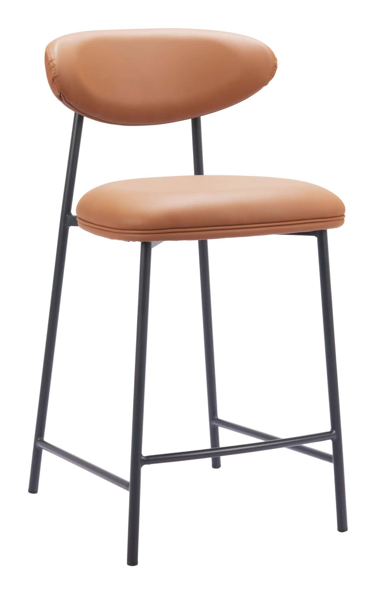 Brown Faux Leather Counter Stool with Steel Frame (Set of 2) 1 Brown Faux Leather Counter Stool with Steel Frame (Set of 2)