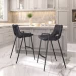 Black Mid-Century Modern Counter Stool with Faux Leather (Set of 2)