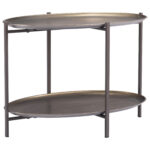 Round Industrial Coffee Table with 2-Tier Shelves, Bronze Finish