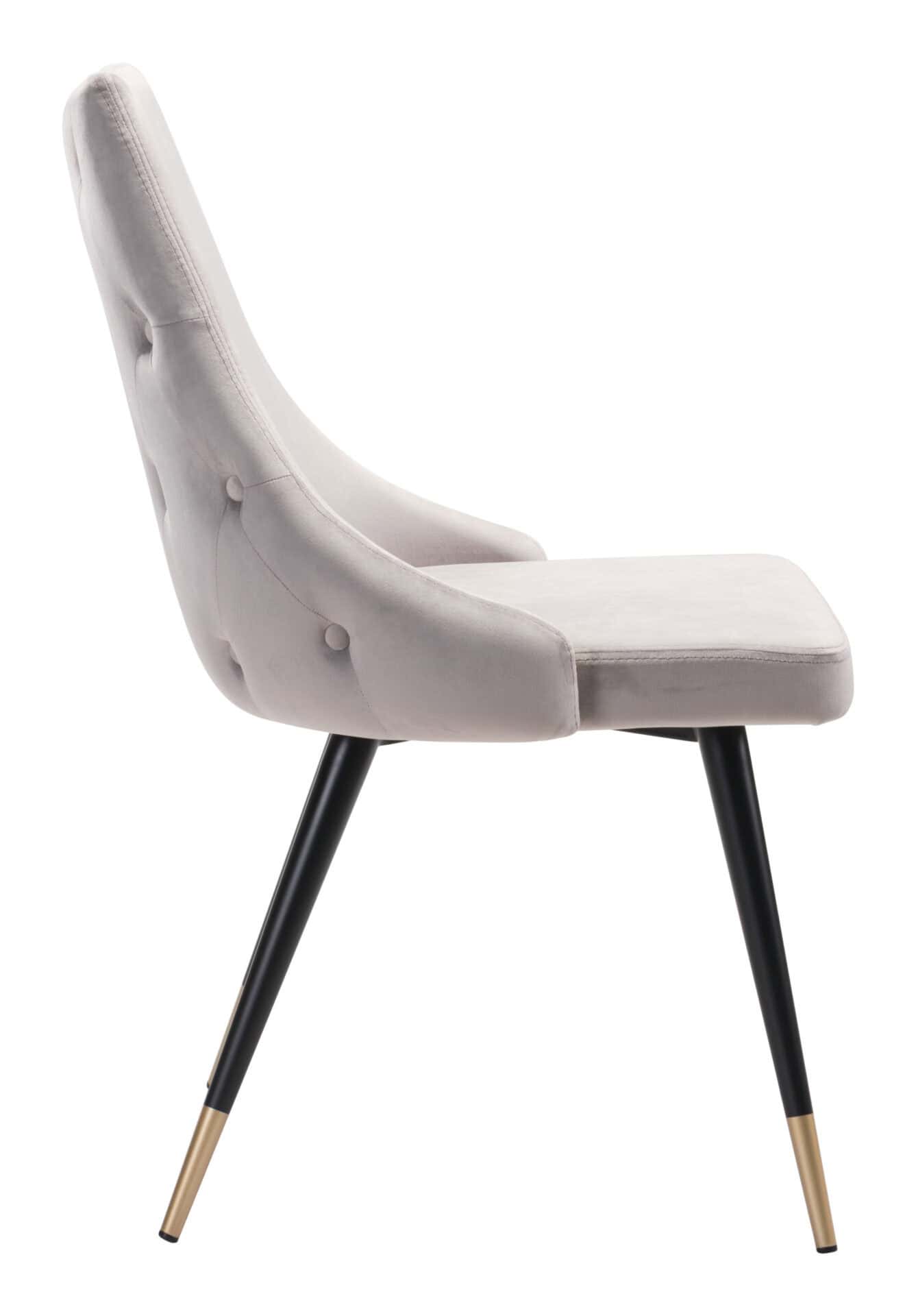 Gray Velvet Tufted Side Chair with Brass Legs (Set of 2) 5 Gray Velvet Tufted Side Chair with Brass Legs (Set of 2) - Image 5
