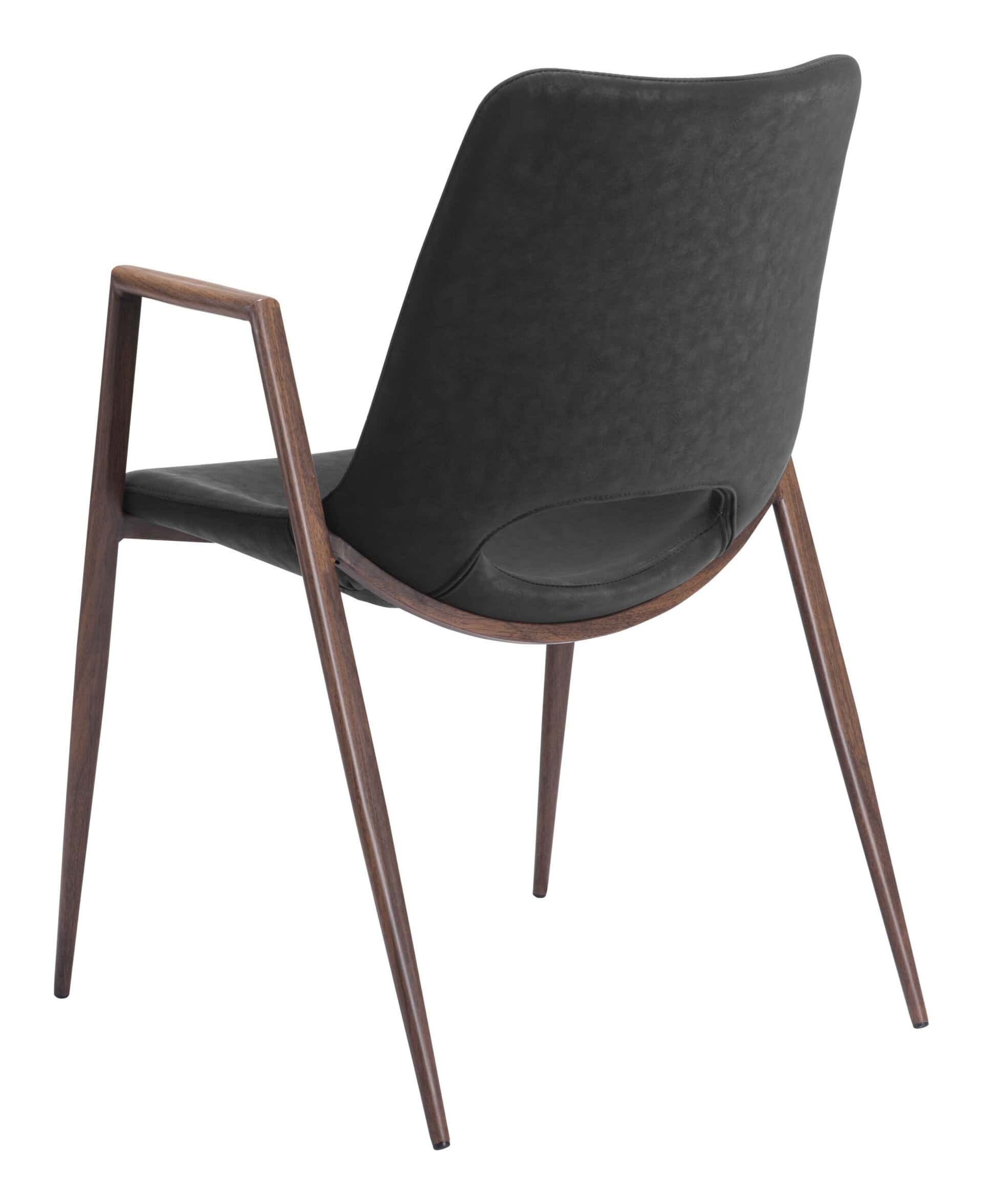 Black Walnut Mid-Century Faux Leather Dining Chairs with Armrests (Set of 2)