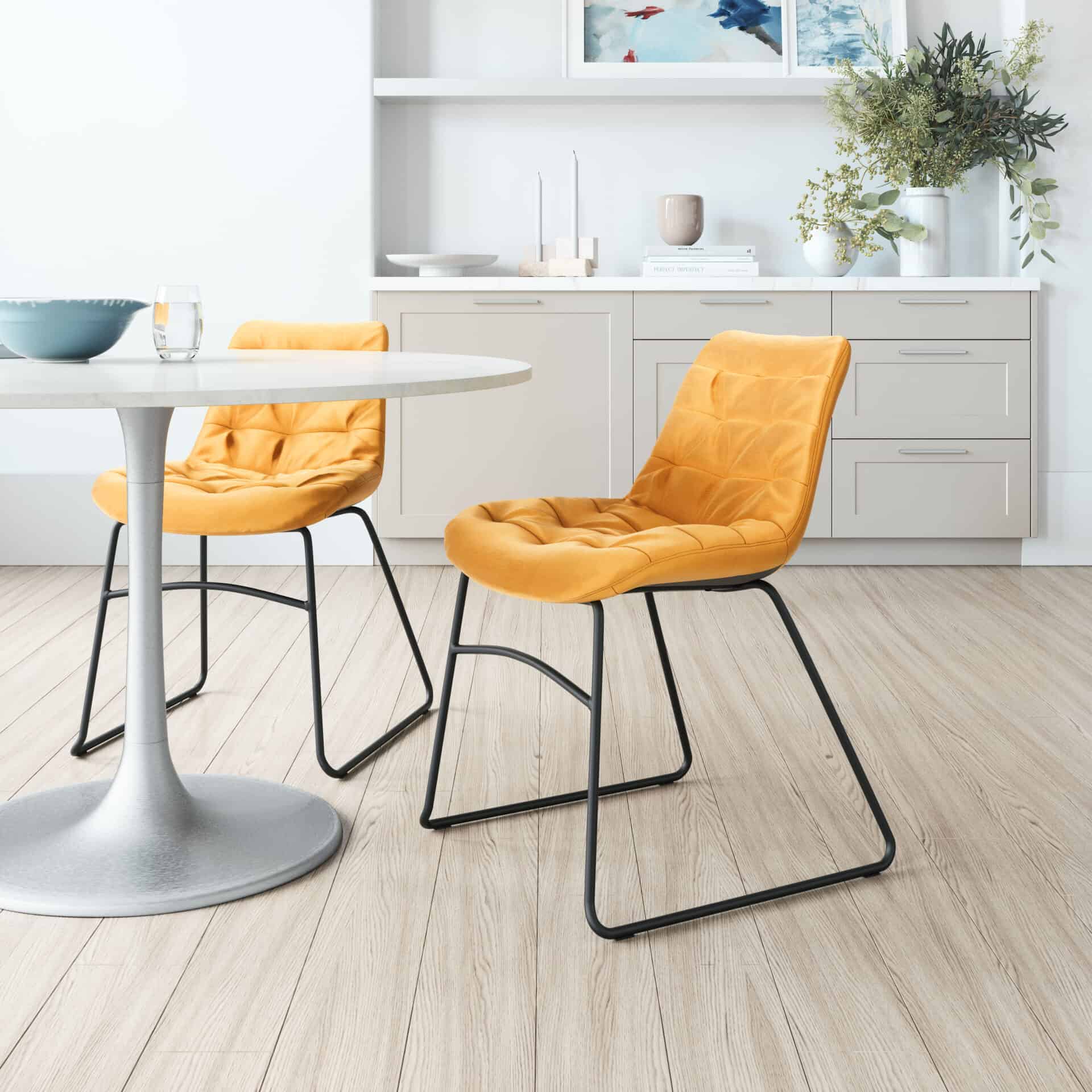 Yellow Velvet Dining Chair with Steel Frame (Set of 2) 1 Yellow Velvet Dining Chair with Steel Frame (Set of 2)