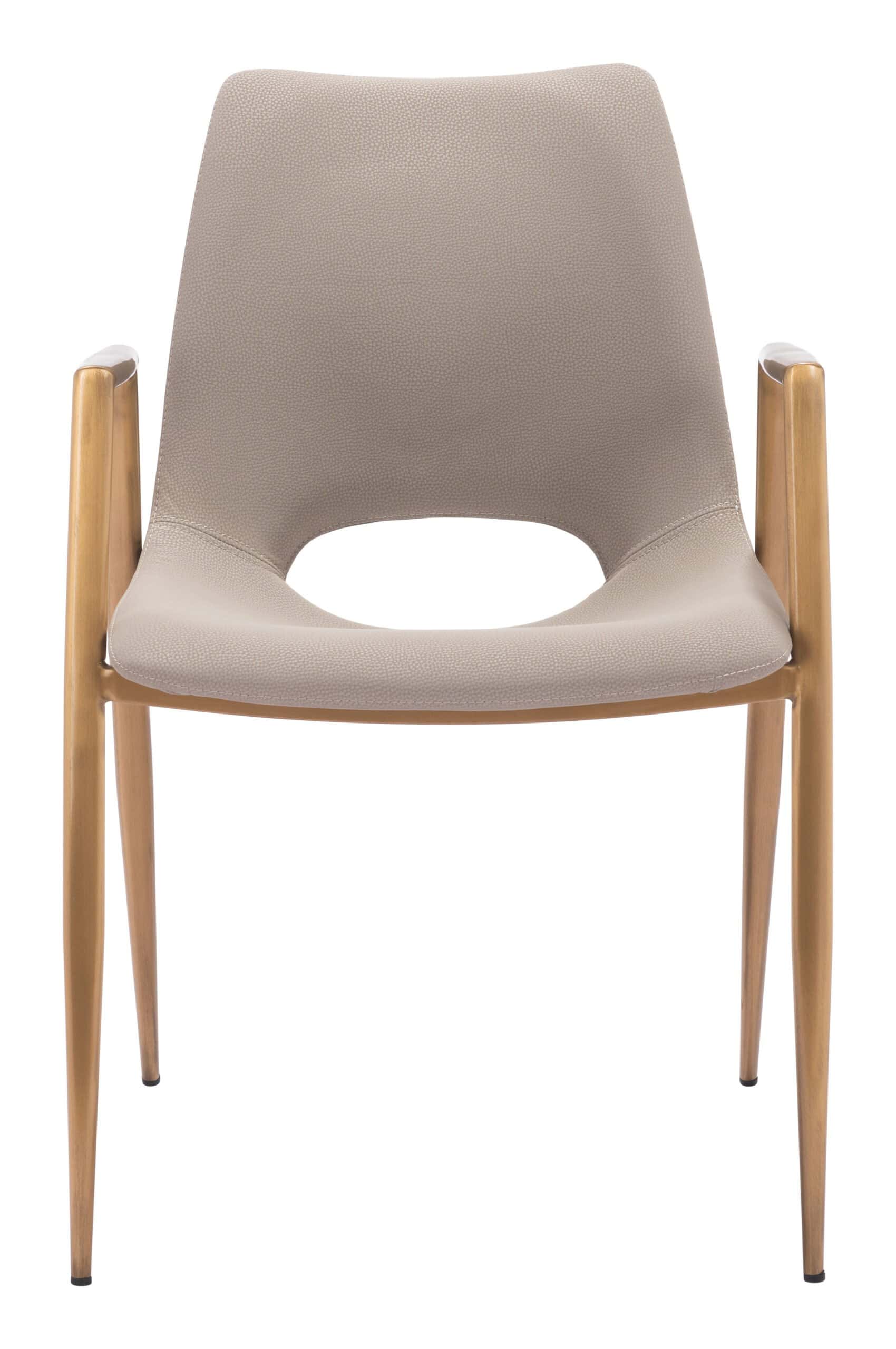 Beige Faux Leather Dining Chair with Gold Steel Legs (Set of 2)