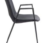 Black Faux Leather Dining Chair with Steel Frame and Armrests (Set of 2)