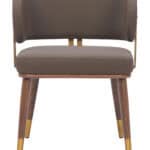 Walnut Brown Dining Chair with Faux Wood Steel Legs and Armrests
