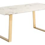 White Faux Marble Dining Table with Gold Geometric Base