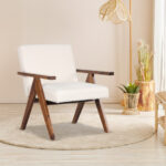 Modern Acacia Wood Accent Chair with Linen Fabric Cushions 8 Modern Acacia Wood Accent Chair with Linen Fabric Cushions