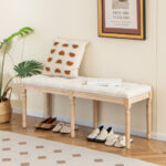 French Vintage Upholstered Bench 47 Inch with Button Tufting