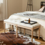 French Vintage Upholstered Bench 47 Inch with Button Tufting