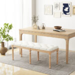 French Vintage Upholstered Bench 47 Inch with Button Tufting