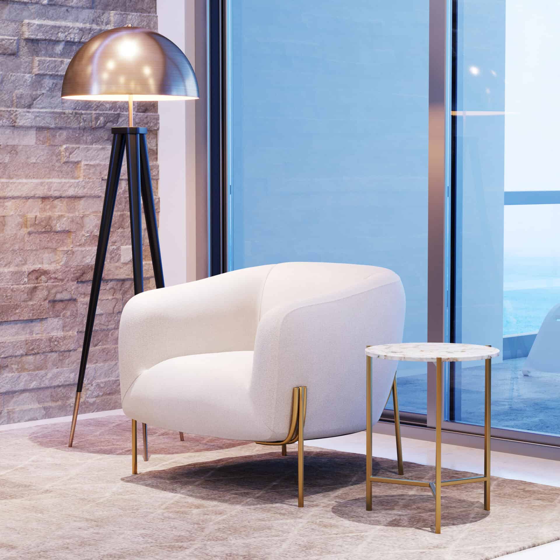 Agate Stone Top Side Table with Gold Base, White (1) 2 Agate Stone Top Side Table with Gold Base, White (1) - Image 2