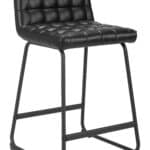Black Vinyl Tufted Counter Stool with Steel Frame (Set of 2)