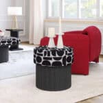 Black and White Storage Ottoman with Hidden Compartment and Wooden Legs