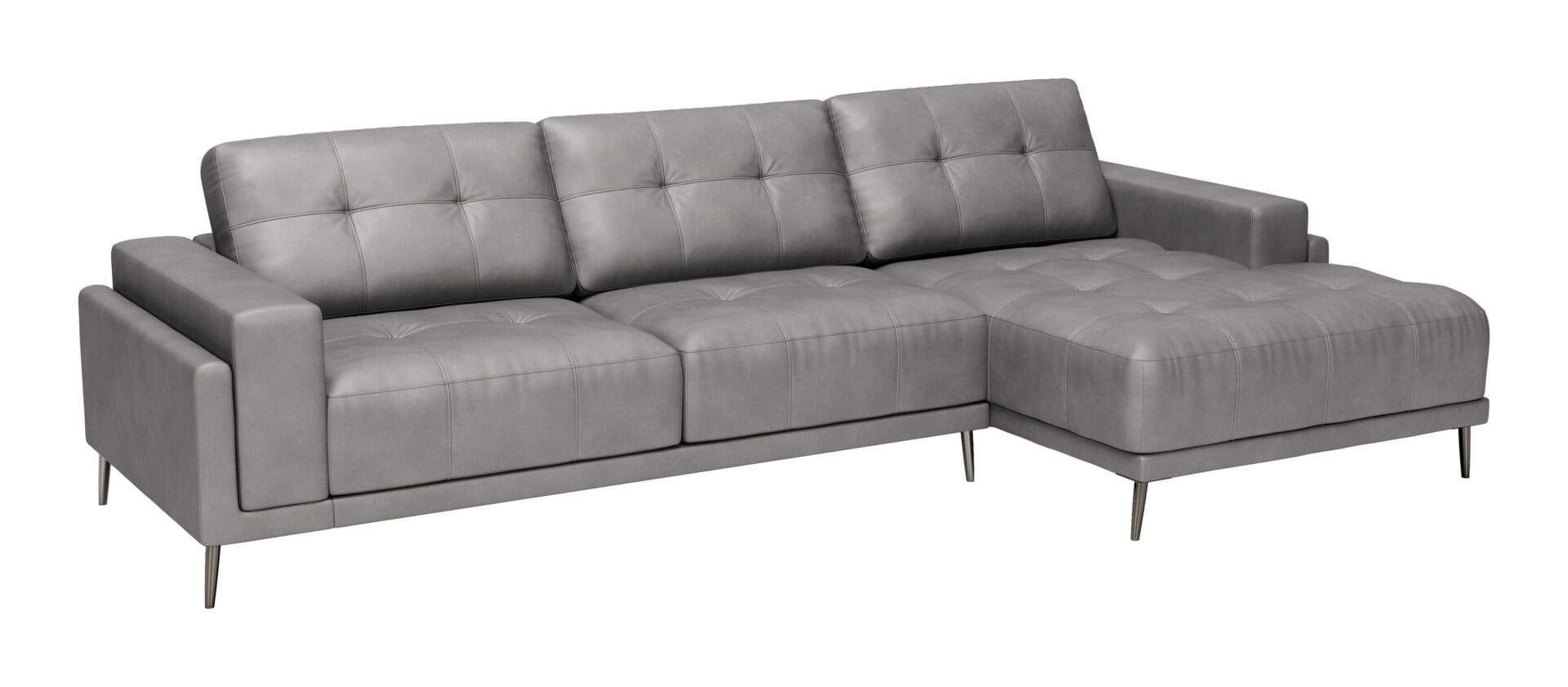 Modern Gray Leather Sectional with Chaise and Steel Legs 1 Modern Gray Leather Sectional with Chaise and Steel Legs