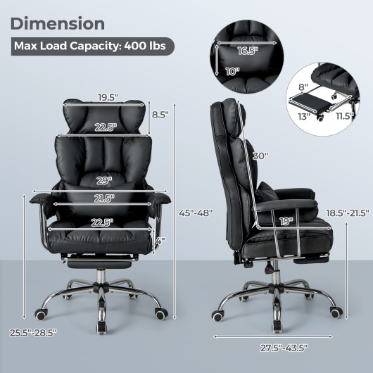Big and Tall Reclining Office Chair with Footrest and Lumbar - Image 4