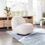 Modern Shearling Style Accent Chair with Steel Legs, Cream