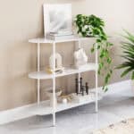 Modern White Console Table with Steel Frame and Oval Top