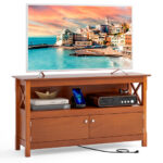 Modern Wooden TV Stand with Storage Cabinets and Shelves