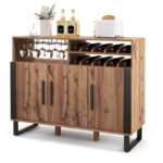 Brown Wine Bar Cabinet with Adjustable Shelves and Glass Holder 11 Brown Wine Bar Cabinet with Adjustable Shelves and Glass Holder