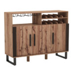 Brown Wine Bar Cabinet with Adjustable Shelves and Glass Holder 10 Brown Wine Bar Cabinet with Adjustable Shelves and Glass Holder