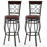 Vintage 30 Inch Swivel Bar Stools with Leather Seats (Set of 2)