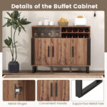 Brown Wine Bar Cabinet with Adjustable Shelves and Glass Holder 13 Brown Wine Bar Cabinet with Adjustable Shelves and Glass Holder