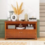 Modern Wooden TV Stand with Storage Cabinets and Shelves
