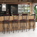Vintage 30 Inch Swivel Bar Stools with Leather Seats (Set of 2)