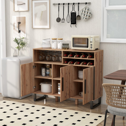 Brown Wine Bar Cabinet with Adjustable Shelves and Glass Holder 2 Brown Wine Bar Cabinet with Adjustable Shelves and Glass Holder - Image 2