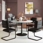 Round Marble Dining Table with Steel Base - Gray & Black 9 Round Marble Dining Table with Steel Base - Gray & Black