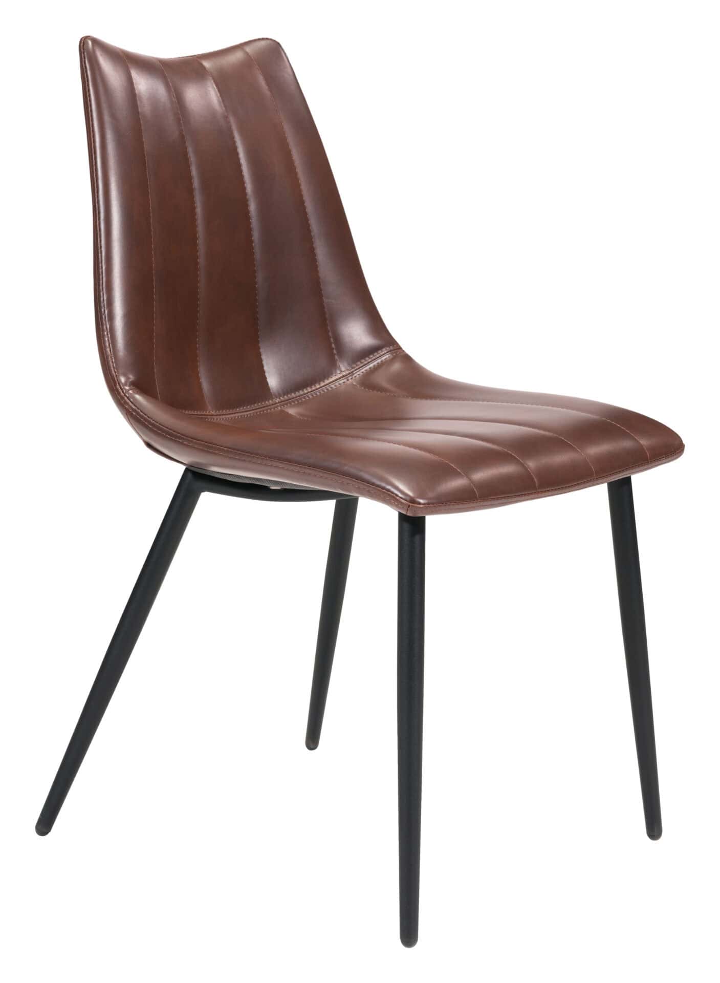 Brown Faux Leather Scoop Dining Chair with Tufted Seat (Set of 2) 3 Brown Faux Leather Scoop Dining Chair with Tufted Seat (Set of 2) - Image 3
