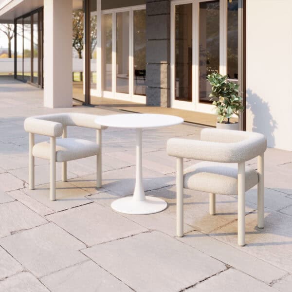 Outdoor White Dining Chairs Weather Resistant Aluminum Frame (Set of 2)