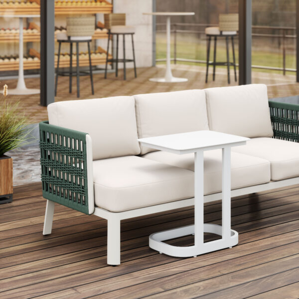 White Aluminum End Table with Faux Wood Top