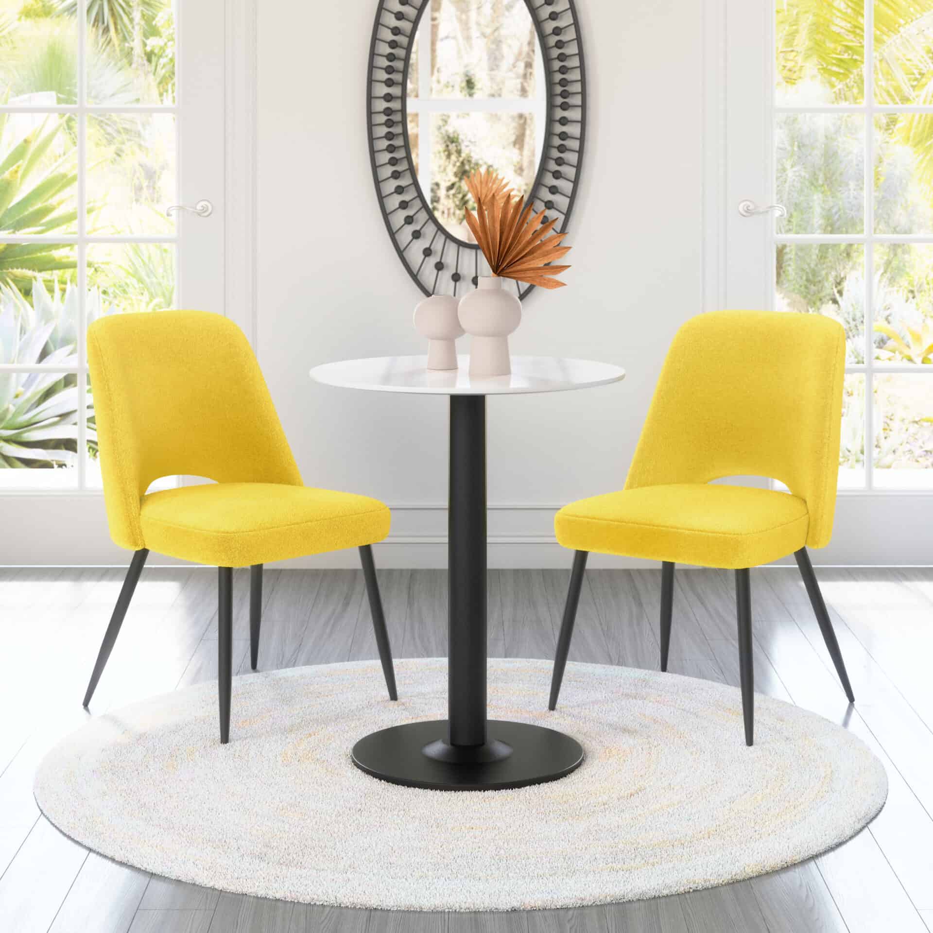 Yellow Shearling-Style Dining Chair with Steel Legs (Set of 2) 2 Yellow Shearling-Style Dining Chair with Steel Legs (Set of 2) - Image 2