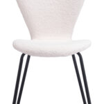 Mid-Century Modern Ivory Dining Chair, Stackable, Steel Frame (Set of 2)