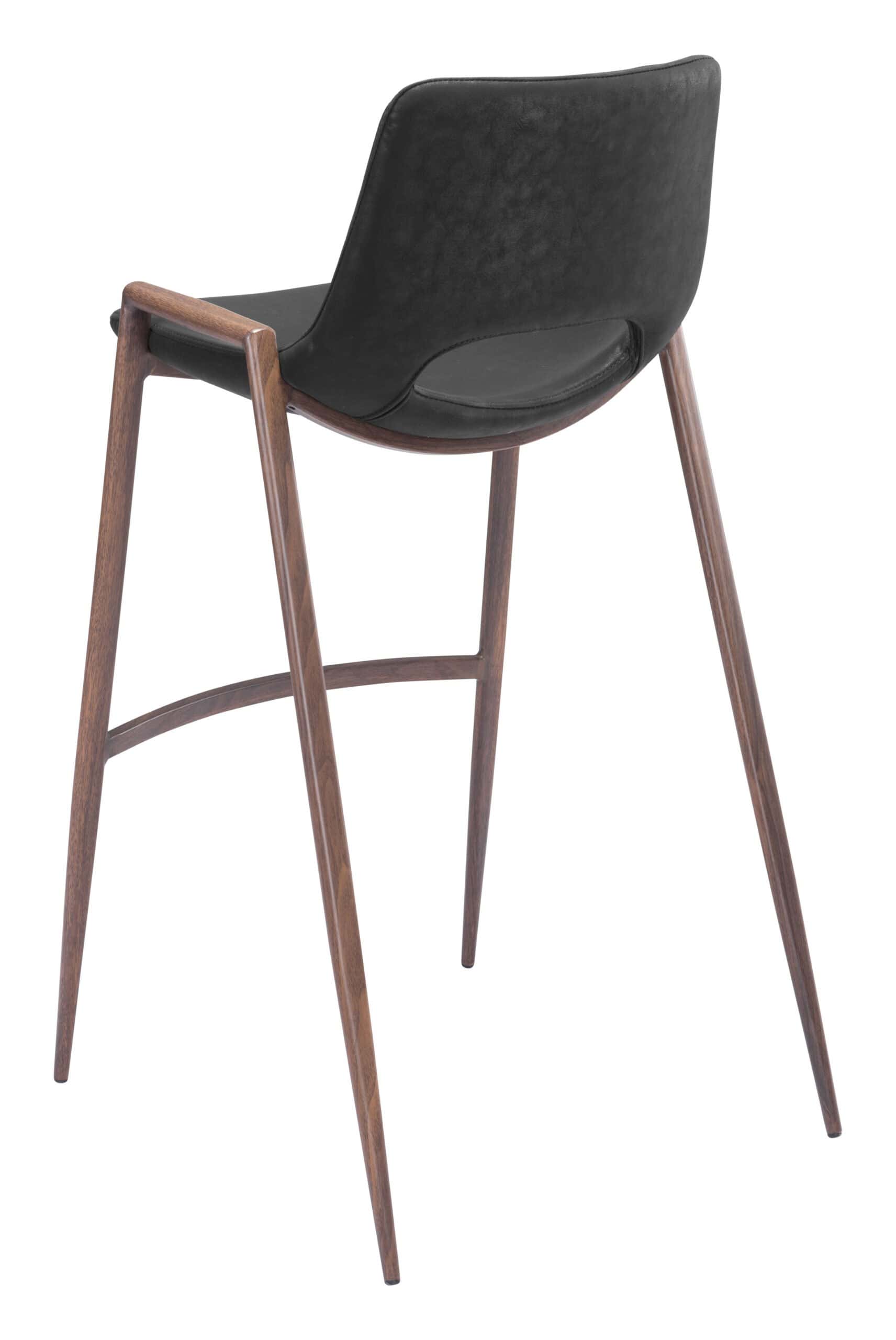 Mid Century Modern Black & Walnut Barstool with Footrest (Set of 2)