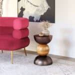 Bronze Steel Frame Round Side Table with Painted Wood Top