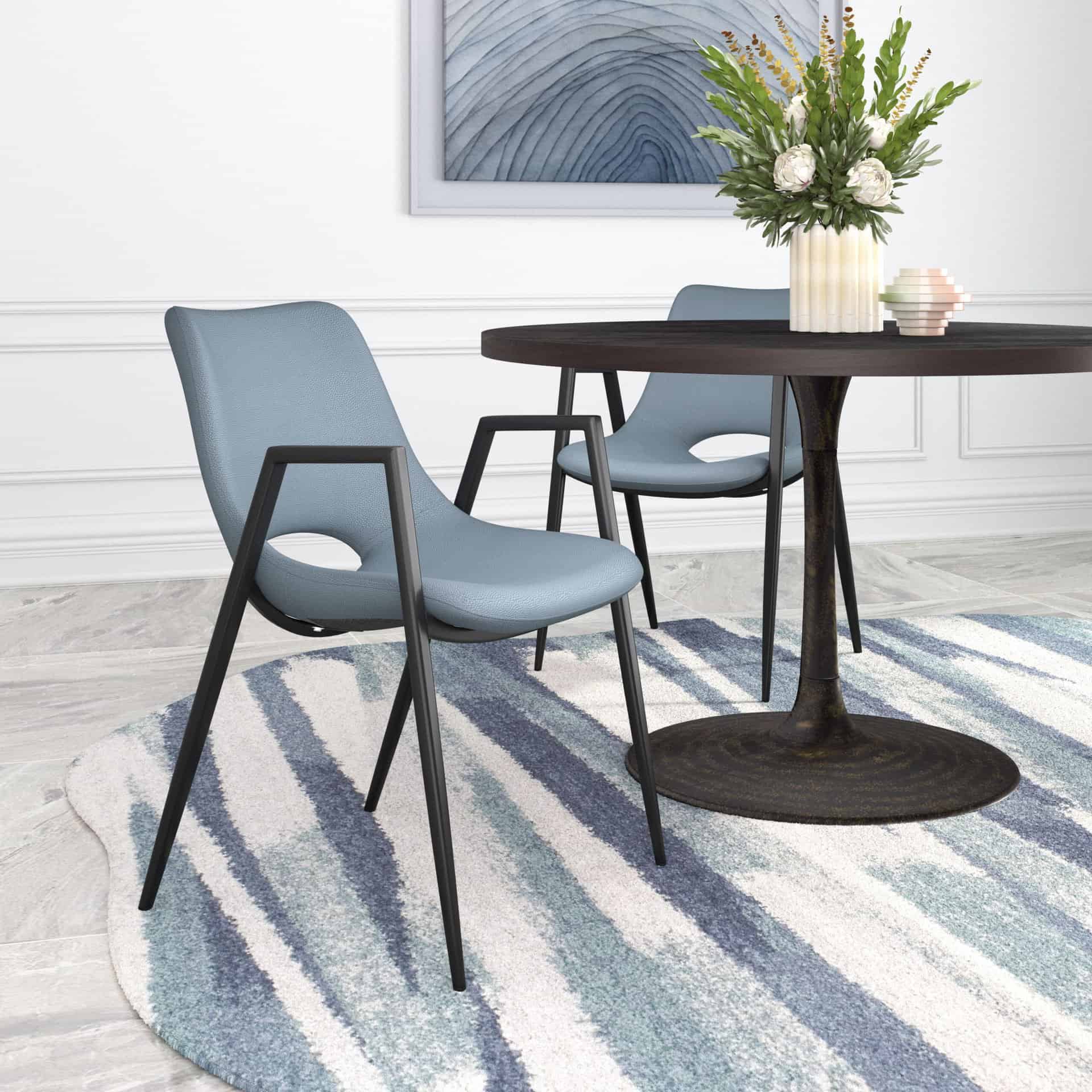 Mid-Century Modern Faux Leather Dining Chair with Armrests, Gray (Set of 2)
