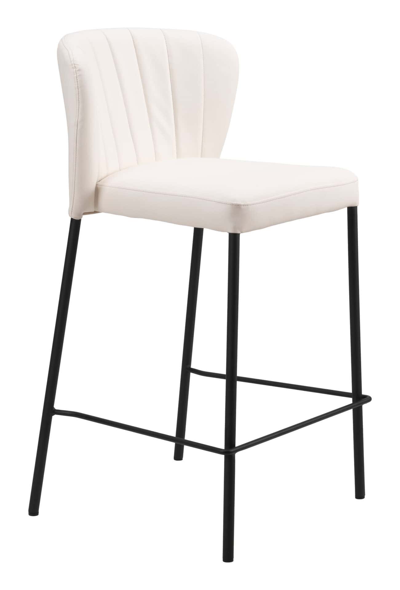 Cream Tufted Upholstery Counter Stool with Footrest (Set of 2) 1 Cream Tufted Upholstery Counter Stool with Footrest (Set of 2)