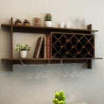 Wall Mounted Wine Rack with Glass Storage Shelf Walnut 8 Wall Mounted Wine Rack with Glass Storage Shelf Walnut